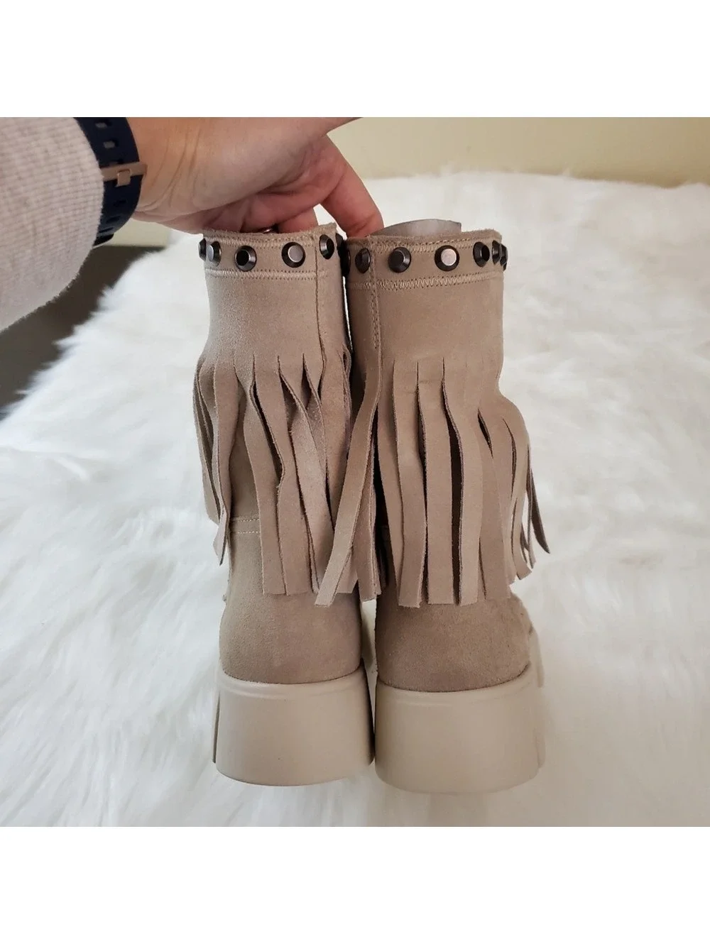 MSRP $225 Geox Size 37 Ghoula Fringe Suede Studded Boots